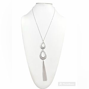 Silver Teardrop and Tassel Necklace